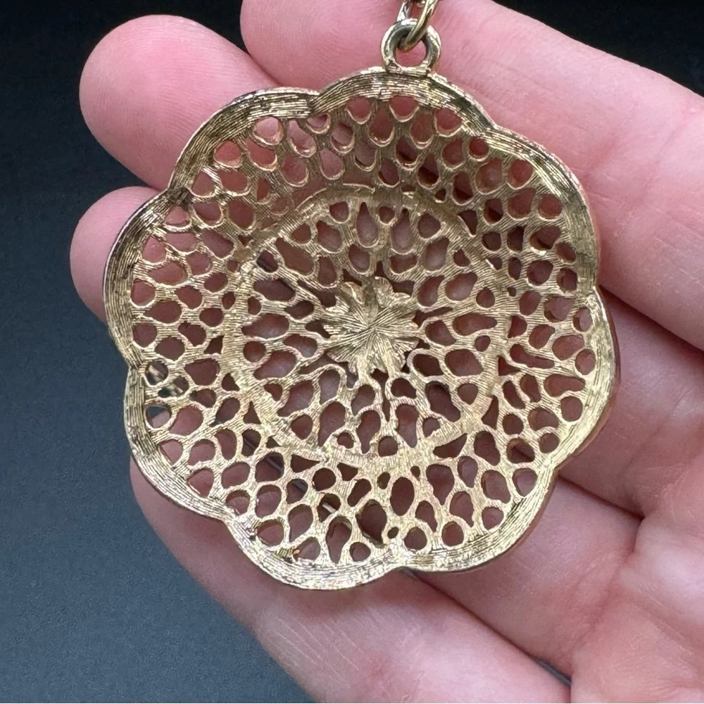 Vintage Multilayer Intricate Gold Tone Necklace with Large Pendant - Picture 10 of 16